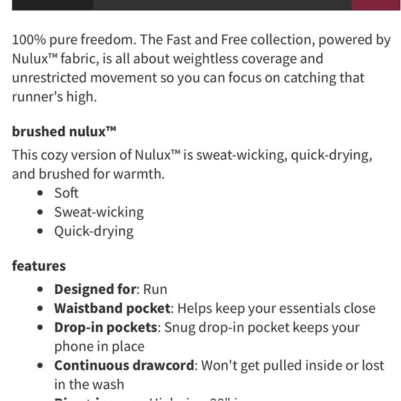 Lululemon Fast and Free Brushed High-Rise Tight- Blue Nile 28” - Picture 3 of 8